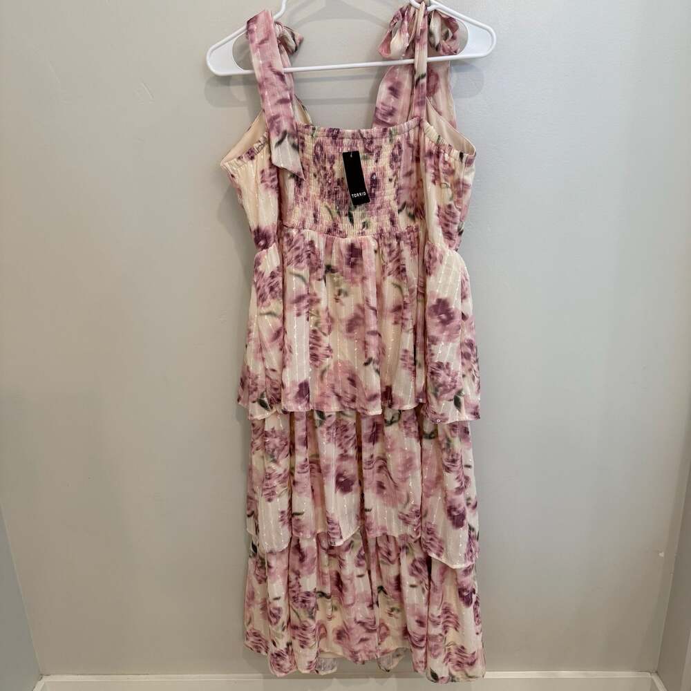 Torrid Flashed Roses Floral Chiffon Sweetheart Tiered Midi Dress Size 1 / 1X - Picture 5 of 6